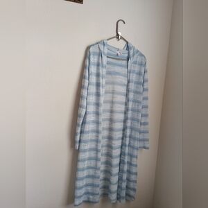 BONGO Cardigan Women XL Blue & White Knit Preppy Casual Academia Lagenlook Dinne